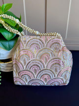 Baby Pink Color Raw Silk Floral Light Weight Potli Bag | Embroidery Work Potli Bags | Bags for Gifts | Wedding Bags | Indian Handicrafts