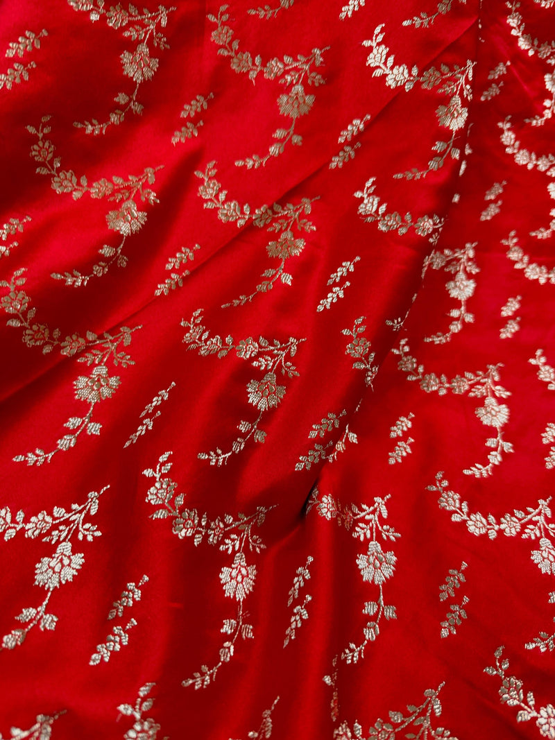 Red Color Soft Mashru Silk handloom Saree with Muted Gold Zari Weave with Banarasi Border and Pallu | Banarasi Mashru Silk Saree