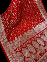 Red Color Soft Mashru Silk handloom Saree with Muted Gold Zari Weave with Banarasi Border and Pallu | Banarasi Mashru Silk Saree