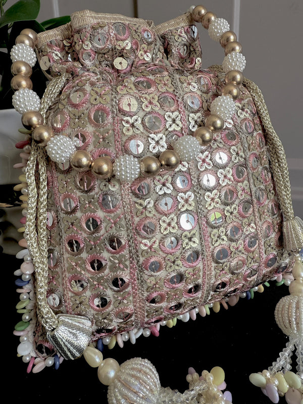 Multi Color Wedding Potli Bag | Handmade Embellished Sequin and Artifical Mirror | Desi Indian Pakistani Wedding Purse | Evening Party Purse