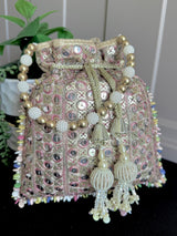 Multi Color Wedding Potli Bag | Handmade Embellished Sequin and Artifical Mirror | Desi Indian Pakistani Wedding Purse | Evening Party Purse