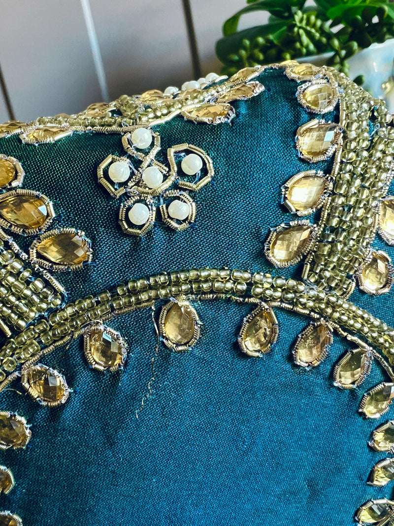 Teal Color Wedding Potli Bag | Handmade Embellished Stone and Pearl |  Desi Indian Pakistani Wedding Purse | Evening Party Purse