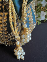 Teal Color Wedding Potli Bag | Handmade Embellished Stone and Pearl |  Desi Indian Pakistani Wedding Purse | Evening Party Purse