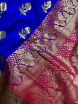 Royal Blue with Bottle Green and Dark Pink Color combination Traditional Handloom Banarasi Saree with Satin Border | Handwoven Sarees