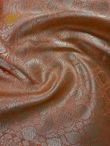 Statement Handmade Pastel Peach Banarasi Semi Katan Silk Saree with Meenakari and Muted Gold Zari Weave