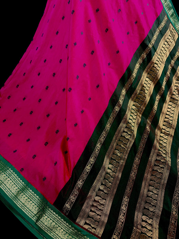 Venkatagiri Rani Pink with Green Color Cotton Silk Handloom Saree | Venkatagiri Saree | Cotton Silk Sarees