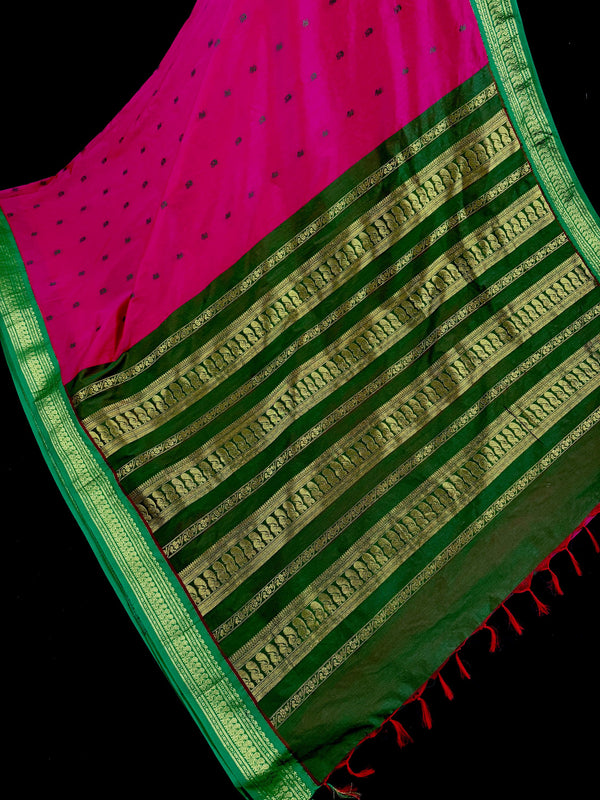 Venkatagiri Rani Pink with Green Color Cotton Silk Handloom Saree | Venkatagiri Saree | Cotton Silk Sarees