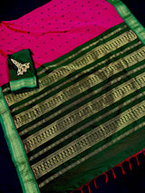 Venkatagiri Rani Pink with Green Color Cotton Silk Handloom Saree | Venkatagiri Saree | Cotton Silk Sarees