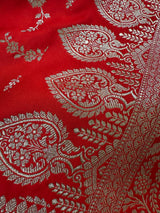 Red Color Soft Mashru Silk handloom Saree with Muted Gold Zari Weave with Banarasi Border and Pallu | Banarasi Mashru Silk Saree