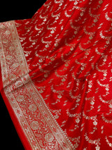 Red Color Soft Mashru Silk handloom Saree with Muted Gold Zari Weave with Banarasi Border and Pallu | Banarasi Mashru Silk Saree
