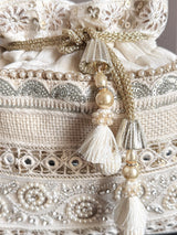 Pearl White Color Wedding Potli Bag | Handmade Embellished Pearl and Zircon | Desi Indian Pakistani Wedding Purse | Evening Party Purse