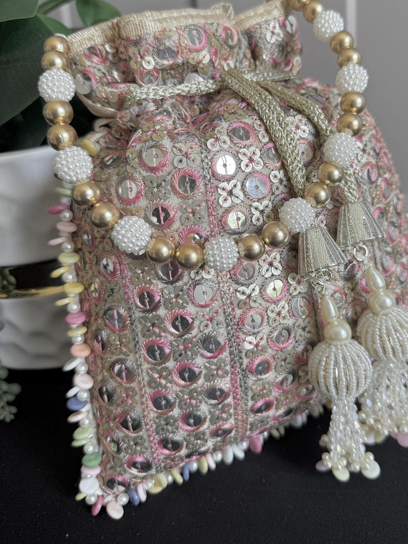 Multi Color Wedding Potli Bag | Handmade Embellished Sequin and Artifical Mirror | Desi Indian Pakistani Wedding Purse | Evening Party Purse