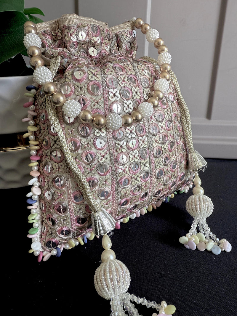 Multi Color Wedding Potli Bag | Handmade Embellished Sequin and Artifical Mirror | Desi Indian Pakistani Wedding Purse | Evening Party Purse