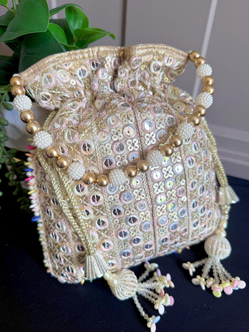 Multi Color Wedding Potli Bag | Handmade Embellished Sequin and Artifical Mirror | Desi Indian Pakistani Wedding Purse | Evening Party Purse