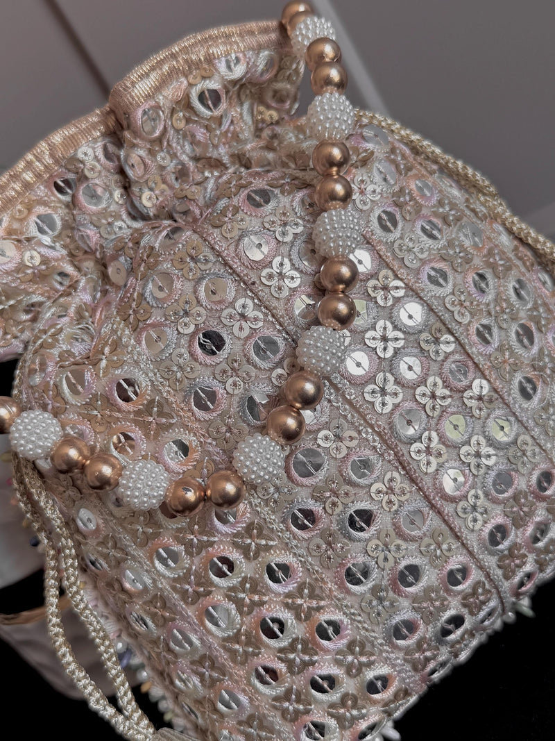 Multi Color Wedding Potli Bag | Handmade Embellished Sequin and Artifical Mirror | Desi Indian Pakistani Wedding Purse | Evening Party Purse