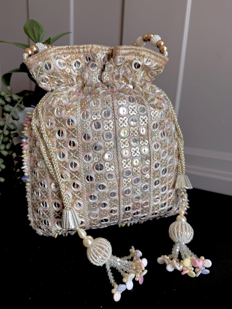 Multi Color Wedding Potli Bag | Handmade Embellished Sequin and Artifical Mirror | Desi Indian Pakistani Wedding Purse | Evening Party Purse