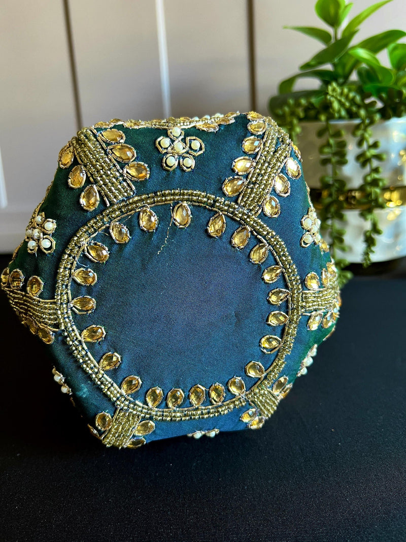 Teal Color Wedding Potli Bag | Handmade Embellished Stone and Pearl |  Desi Indian Pakistani Wedding Purse | Evening Party Purse