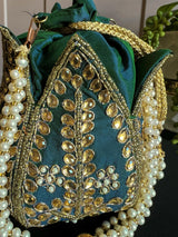 Teal Color Wedding Potli Bag | Handmade Embellished Stone and Pearl |  Desi Indian Pakistani Wedding Purse | Evening Party Purse