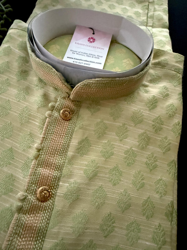 Light Pastel Green Color Men Kurta Pajama  with Light Beige Bases | Pastel Color Kurta for Men |  | Indian Wedding Wear