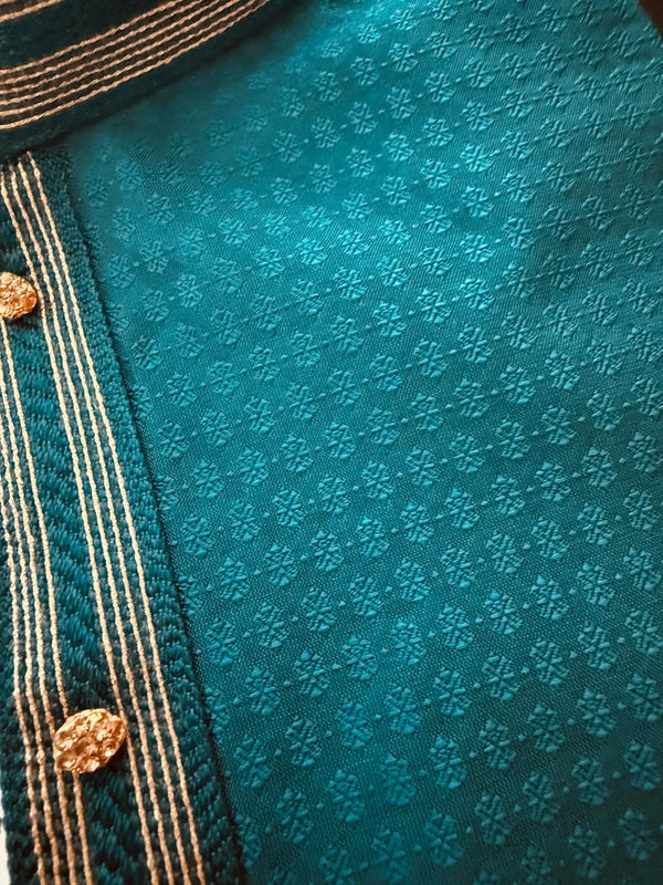 Light Weight Teal Green Color Men Kurta Pajama | Self Design embroidery Style | Mens Readymade Kurta for Wedding |  Kurta Pajama