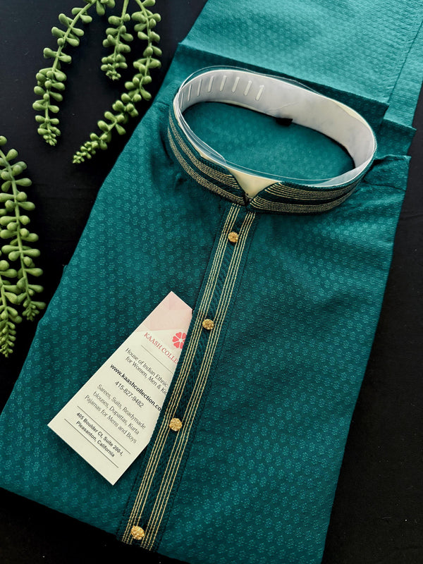 Light Weight Teal Green Color Men Kurta Pajama | Self Design embroidery Style | Mens Readymade Kurta for Wedding |  Kurta Pajama