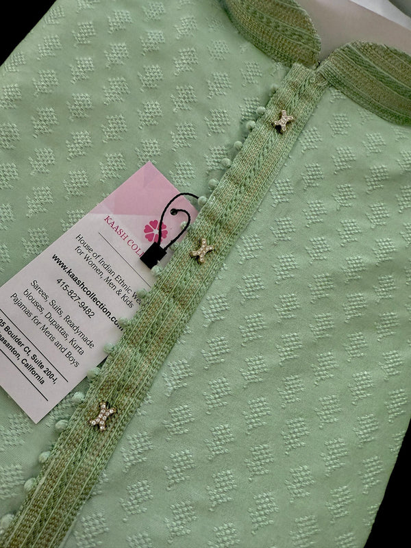Pastel Sea Green Raw Silk Kurta Pajama Set for Men | Self Design Embroidery Buttis | Wedding Kurta | Groomsmen Kurta | Kurta Store