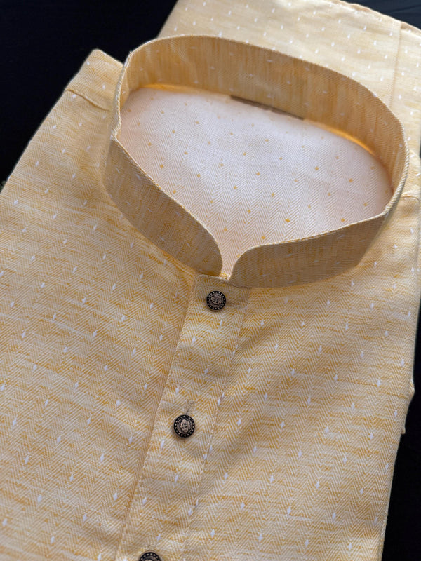 Yellow Color Cotton Lucknowi Style Men Kurta Pajama | Mens Ethnic Wear | Kurta for Haldi Ceremony