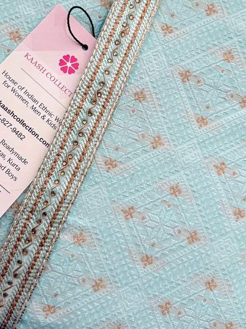 Grand Pastel Sea Blue Color Men Kurta Pajama with Gorgeous design Pattern embedded with Zari Weave Work | Men Ethnic Wear | Wedding Wear