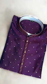Purple Eggplant Color Men Kurta Pajama | Self Design embroidery Style with Zari Weave buttis | Mens Ethnic Wear | Wedding Wear for Men