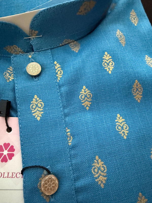 Deep Sky Blue Color Premium Pure Cotton Mens Kurta Pajama Set with small Self design Butti | Cotton Mens  Kurtas