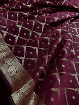 Handmade Wine Color Soft Silk Saree | Muted Gold Resham Zari Weave  | Brocade Blouse | Light Weight Easy Drape Saree | Gift For Her