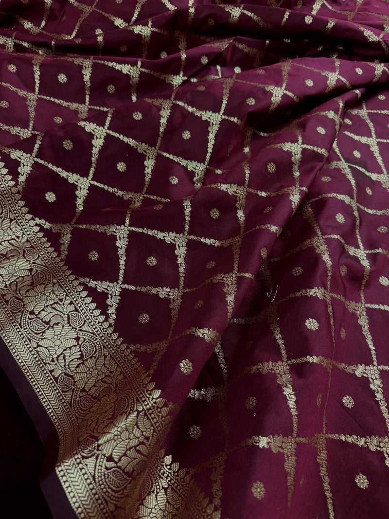 Handmade Wine Color Soft Silk Saree | Muted Gold Resham Zari Weave  | Brocade Blouse | Light Weight Easy Drape Saree | Gift For Her