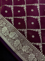 Handmade Wine Color Soft Silk Saree | Muted Gold Resham Zari Weave  | Brocade Blouse | Light Weight Easy Drape Saree | Gift For Her