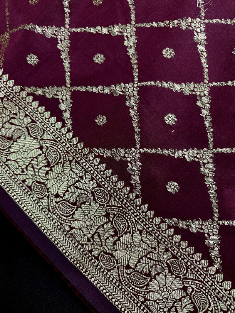 Handmade Wine Color Soft Silk Saree | Muted Gold Resham Zari Weave  | Brocade Blouse | Light Weight Easy Drape Saree | Gift For Her
