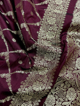 Handmade Wine Color Soft Silk Saree | Muted Gold Resham Zari Weave  | Brocade Blouse | Light Weight Easy Drape Saree | Gift For Her
