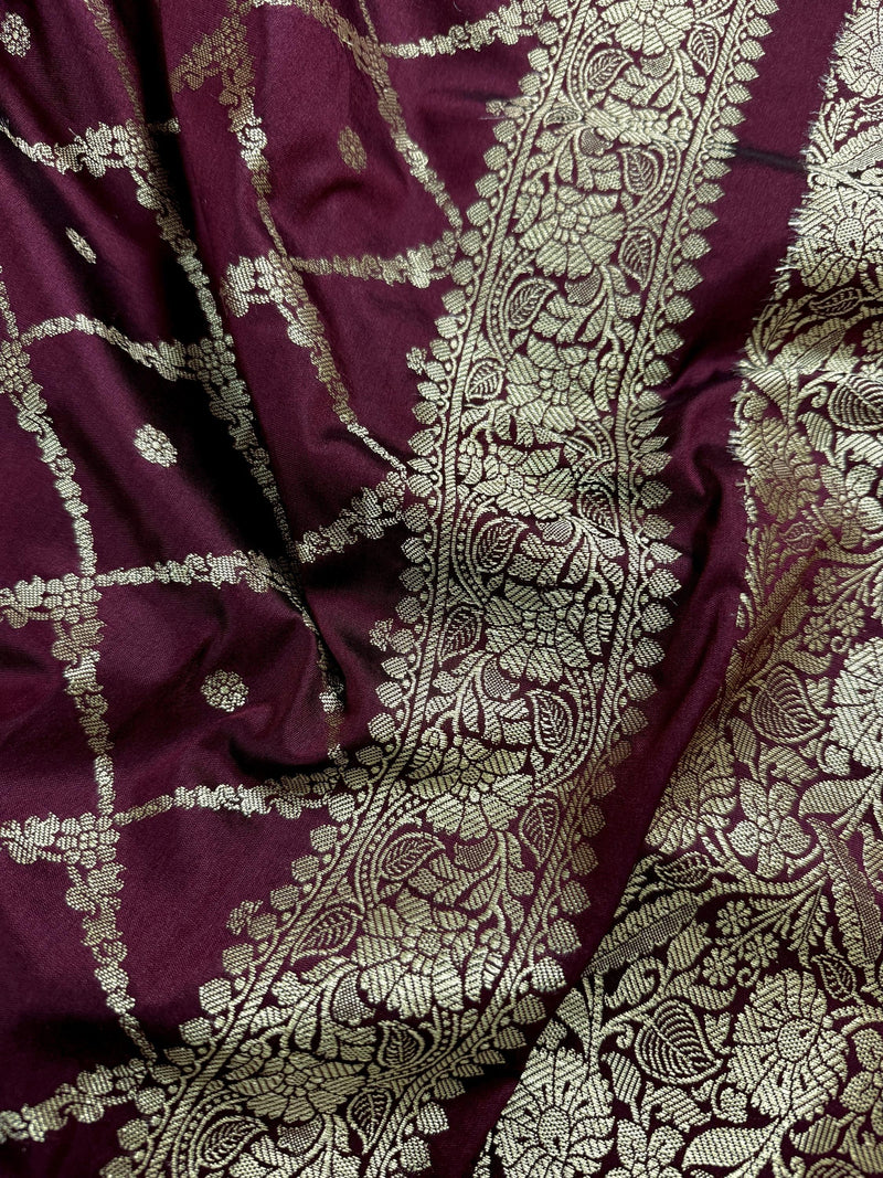 Handmade Wine Color Soft Silk Saree | Muted Gold Resham Zari Weave  | Brocade Blouse | Light Weight Easy Drape Saree | Gift For Her