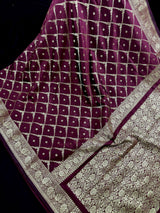 Handmade Wine Color Soft Silk Saree | Muted Gold Resham Zari Weave  | Brocade Blouse | Light Weight Easy Drape Saree | Gift For Her