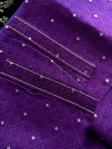 Purple Eggplant Color Men Kurta Pajama | Self Design embroidery Style with Zari Weave buttis | Mens Ethnic Wear | Wedding Wear for Men