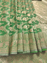 Pastel Pista Green Banarasi Silk in Muted Gold Zari with Floral Jaal Design  | Soft Silk Sarees | Banarasi Silk Sarees