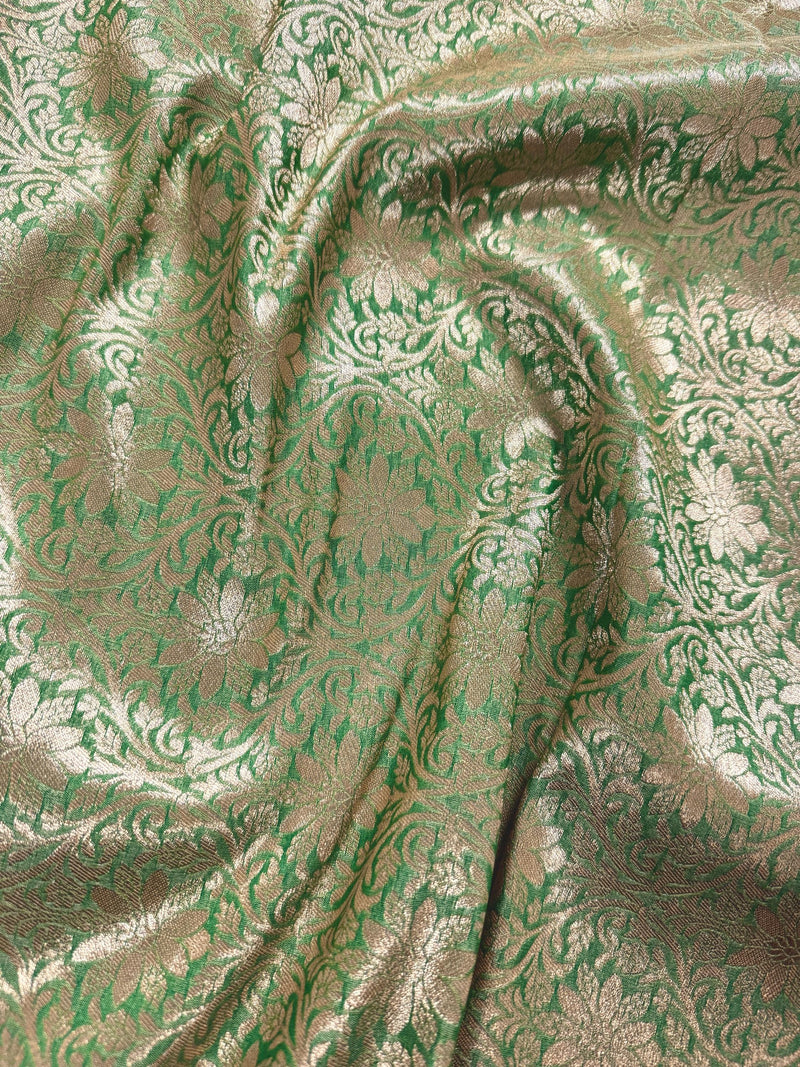Pastel Pista Green Banarasi Silk in Muted Gold Zari with Floral Jaal Design  | Soft Silk Sarees | Banarasi Silk Sarees