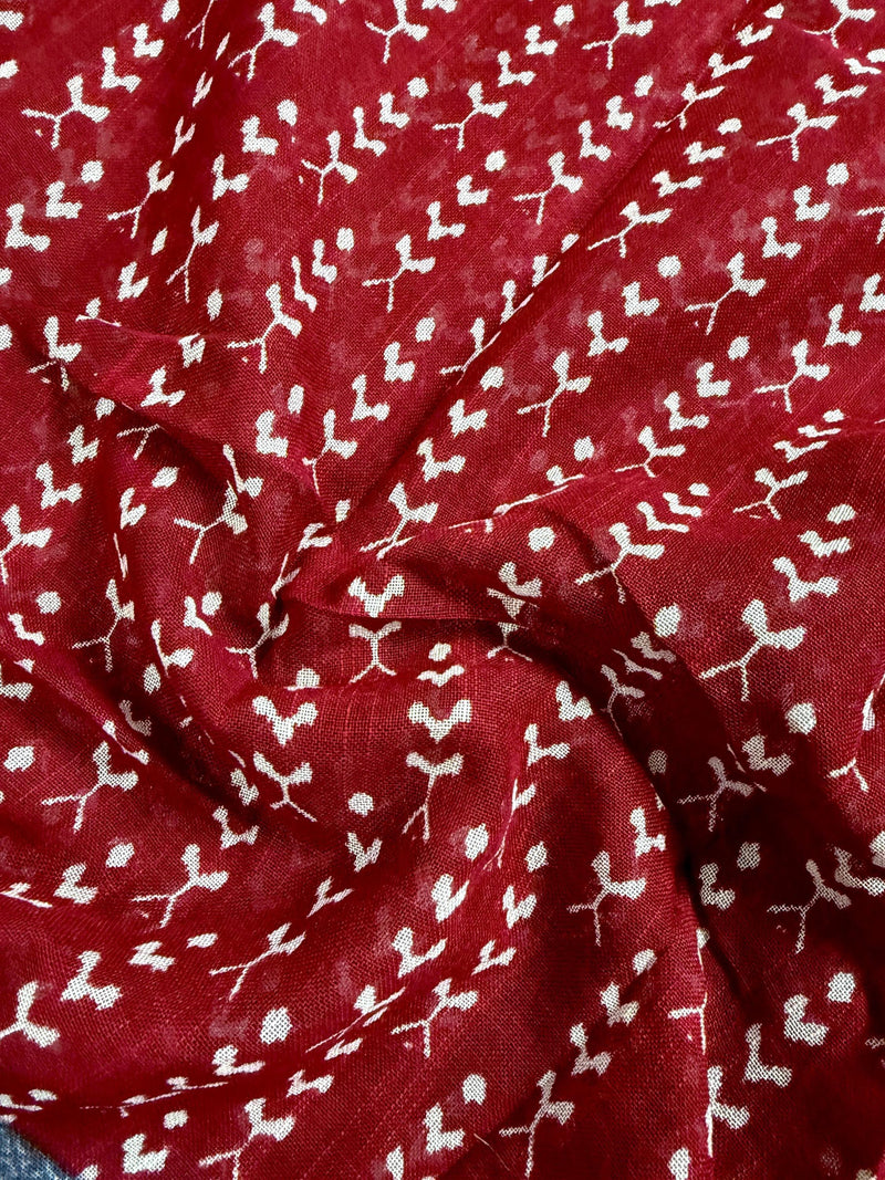 Deep Maroon Color Pure Khaadi Cotton Linen Blend with Ikkat Pattern Prints and Sliver Zari  | Cotton and Linen Saree | Indian Saree for Gift