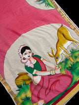 Multi Color Hand-painted Saree in Pure Cotton Saree with Copper Zari Border | Cotton Saree | Vintage Indian Saree for Gift