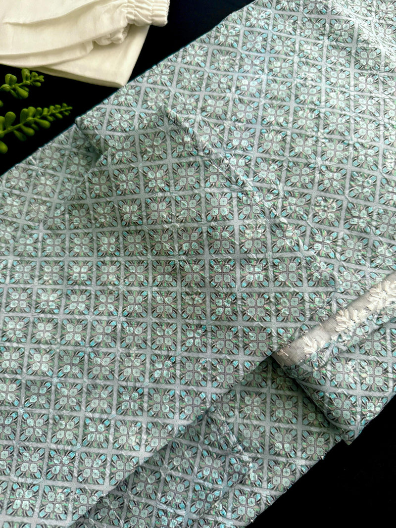 Sea Blue Color Designer Kurta with Floral Digital Print in Soft 100% Cotton with Emberiodery and Sequin Work | Mens Ethnic Wear