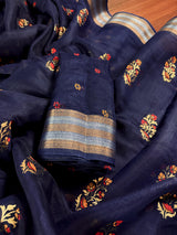 Blue Color Cotton Silk Saree with Foil Prints and Tissue Zari Border | Soft Cotton Silk Saree