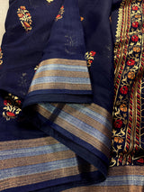 Blue Color Cotton Silk Saree with Foil Prints and Tissue Zari Border | Soft Cotton Silk Saree