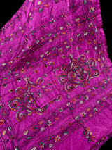 Purple Color Bangalori Silk Saree with Hand Kantha Stitch | Handwoven Kantha Stitch Sarees | Kantha Saress | Bengal Sarees