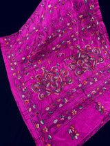 Purple Color Bangalori Silk Saree with Hand Kantha Stitch | Handwoven Kantha Stitch Sarees | Kantha Saress | Bengal Sarees