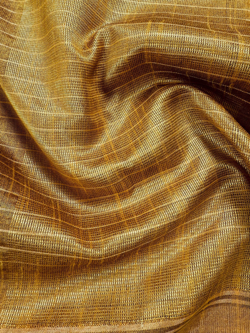 Black and Mustard Yellow Pure Raw Silk Saree with Temple Borders with Checks | Handwoven Saree | SILK MARK CERTIFIED