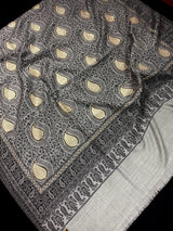 Grey Color Soft Pashmina Shawls with Resham Aari Work | Light Weight Shawls | Kashmiri Pashmina Shawls | Ships from California