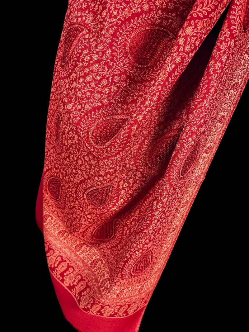 Maroon Red Color Soft Pashmina Shawls with Resham Aari Work | Light Weight Shawls | Kashmiri Pashmina Shawls | Ships from California